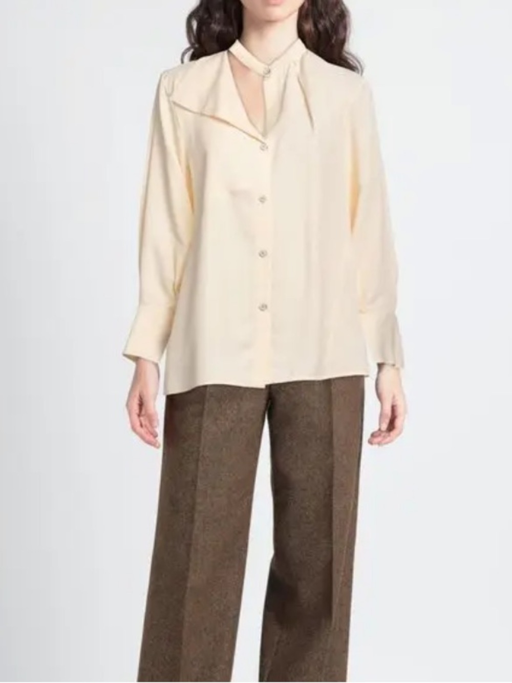 Jil Sander Satin Blouse with Mandarin Collar NWT Pale Yellow Size 38 DE